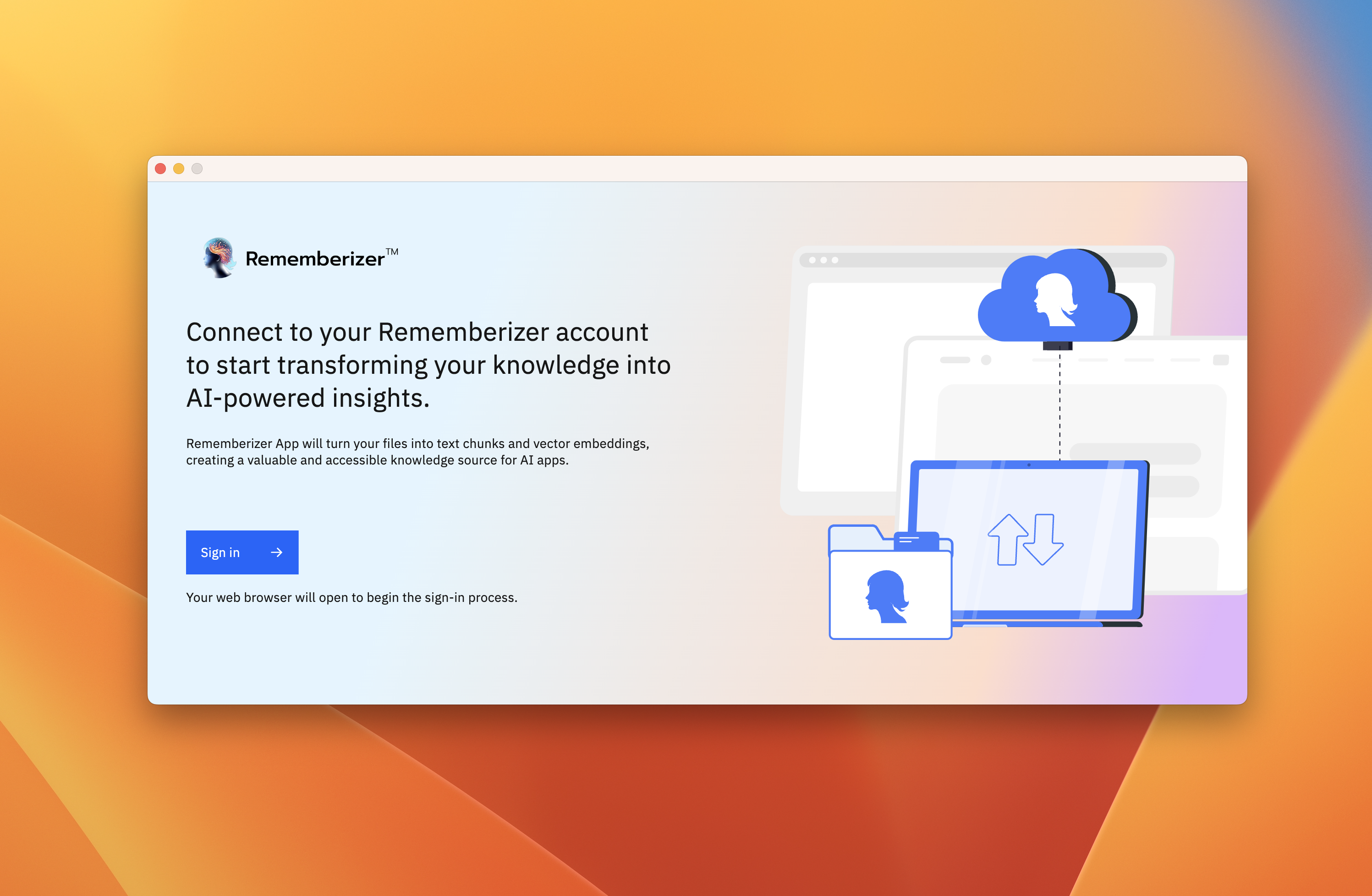 Màn hình đăng nhập ứng dụng Rememberizer